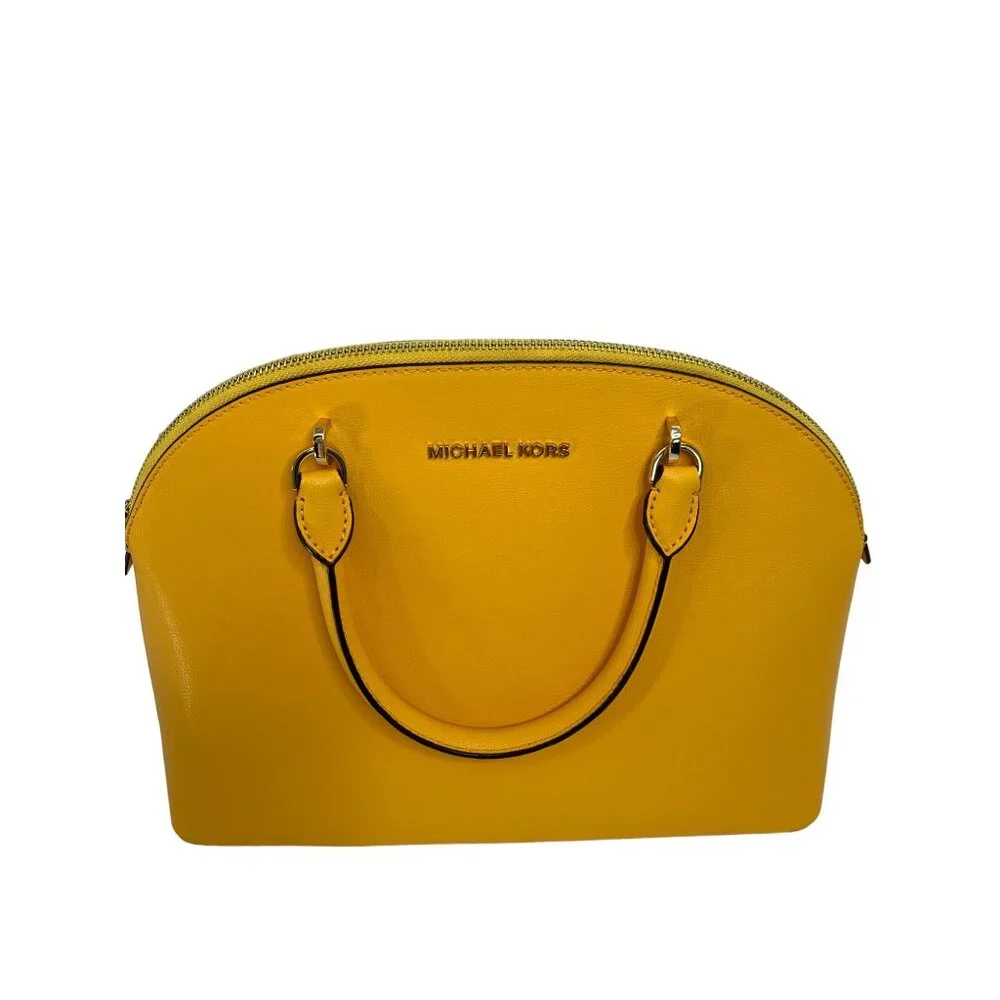 Michael Kors Yellow Leather Bowler Dome Bag Large Emmy Tote Crossbody Bag - Picture 4 of 8